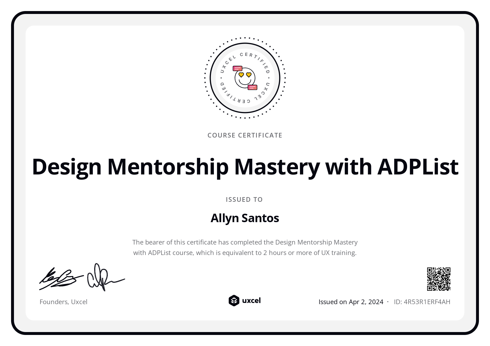 Allyn Santos's certificate